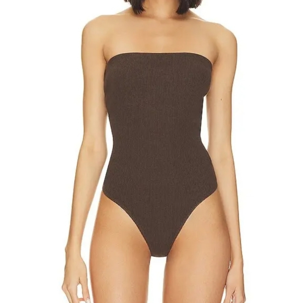 Citizens Of Humanity Ribbed Strapless Bodysuit in Chocolate Brown Sz XL